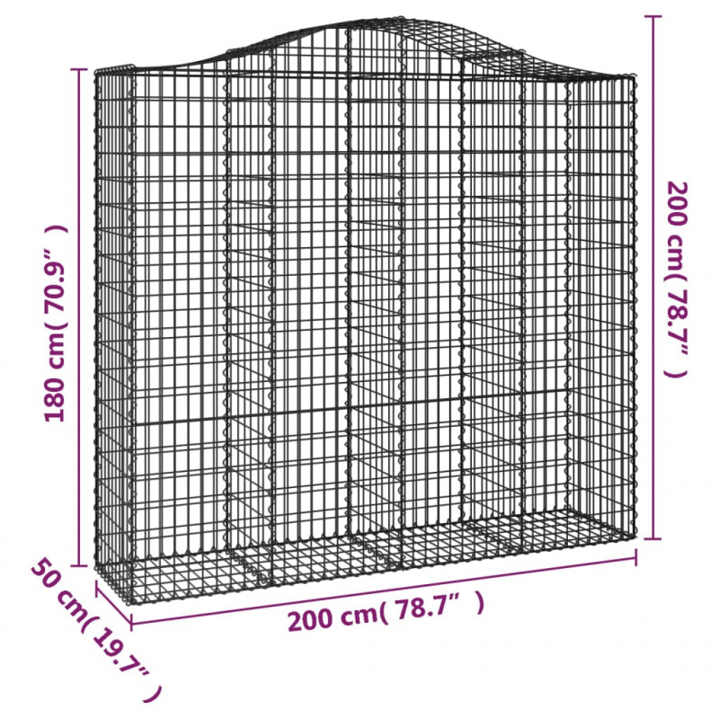 Kosze gabionowe, 4 szt, 200x50x180/200 cm, galwanizowane żelazo