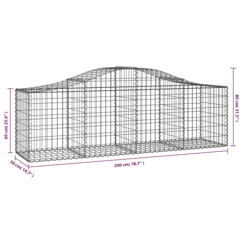Kosze gabionowe, 13 szt, 200x50x60/80 cm, galwanizowane żelazo