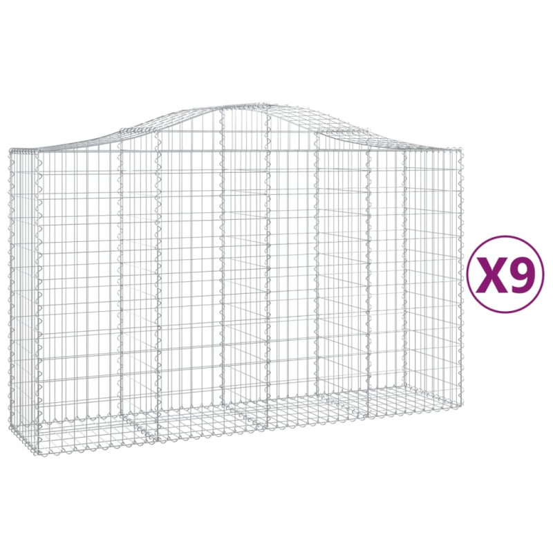 Kosze gabionowe, 9 szt, 200x50x120/140 cm, galwanizowane żelazo