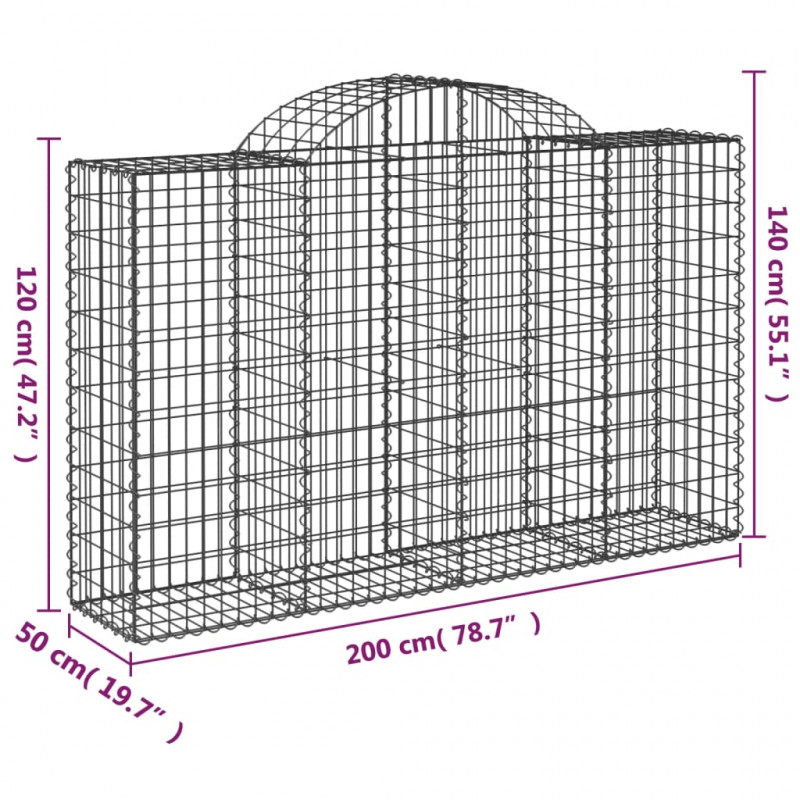 Kosze gabionowe, 5 szt, 200x50x120/140 cm, galwanizowane żelazo