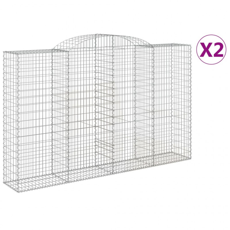 Kosze gabionowe, 2 szt, 300x50x180/200 cm, galwanizowane żelazo