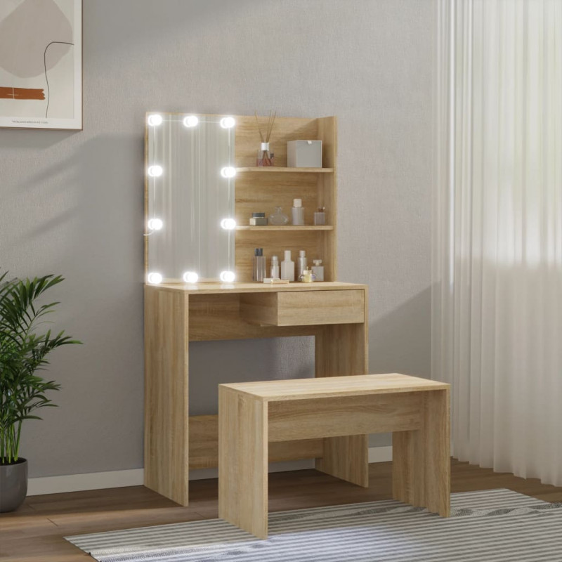 Zestaw z toaletką i oświetleniem LED, dąb sonoma