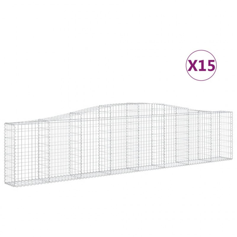 Kosze gabionowe, 15 szt, 400x30x80/100 cm, galwanizowane żelazo