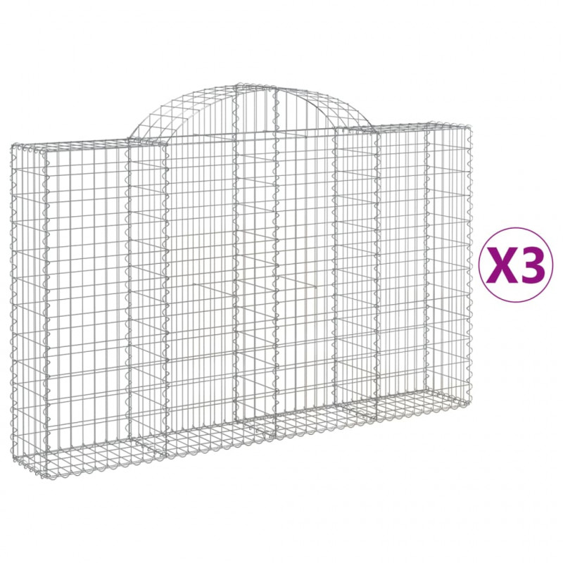 Kosze gabionowe, 3 szt, 200x30x120/140 cm, galwanizowane żelazo