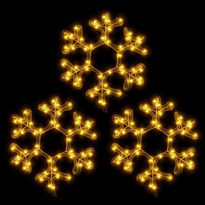 Ozdobne śnieżynki, ciepłe białe światło LED, 3 szt., 27x27 cm