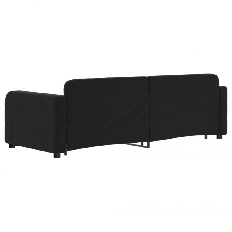 Sofa rozsuwana z szufladami, czarna, 80x200 cm, aksamit