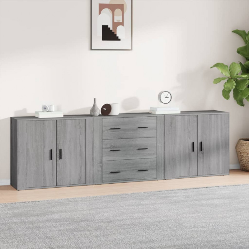 Szafki, 3 szt., szary dąb sonoma, materiał drewnopochodny