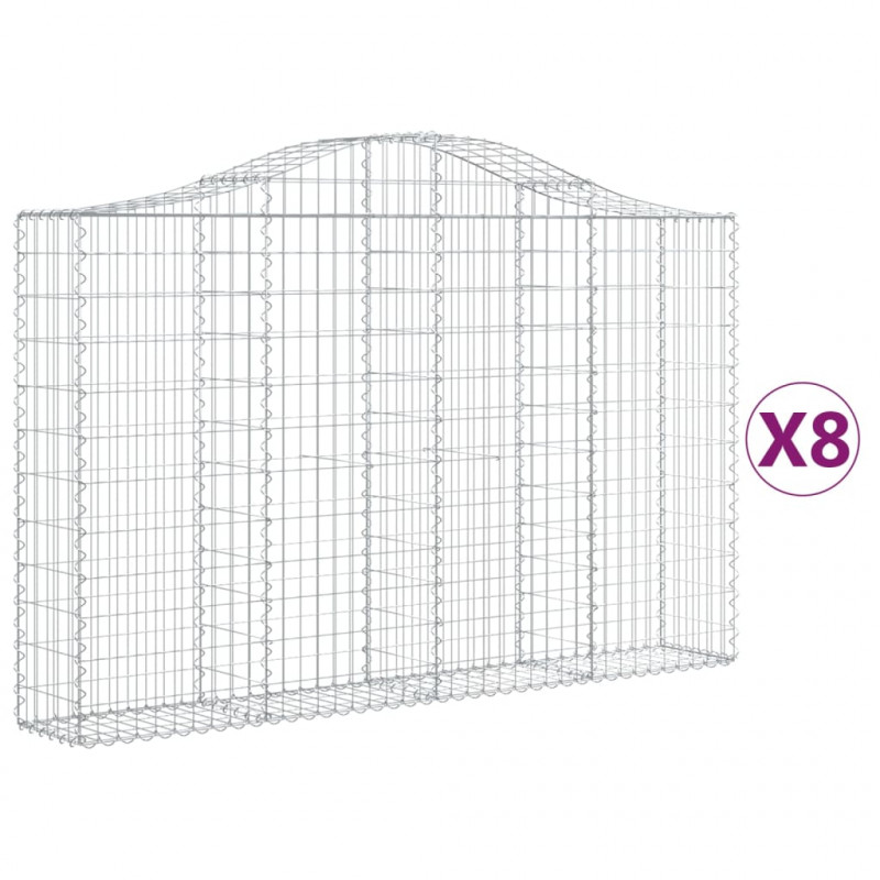 Kosze gabionowe, 8 szt, 200x30x120/140 cm, galwanizowane żelazo