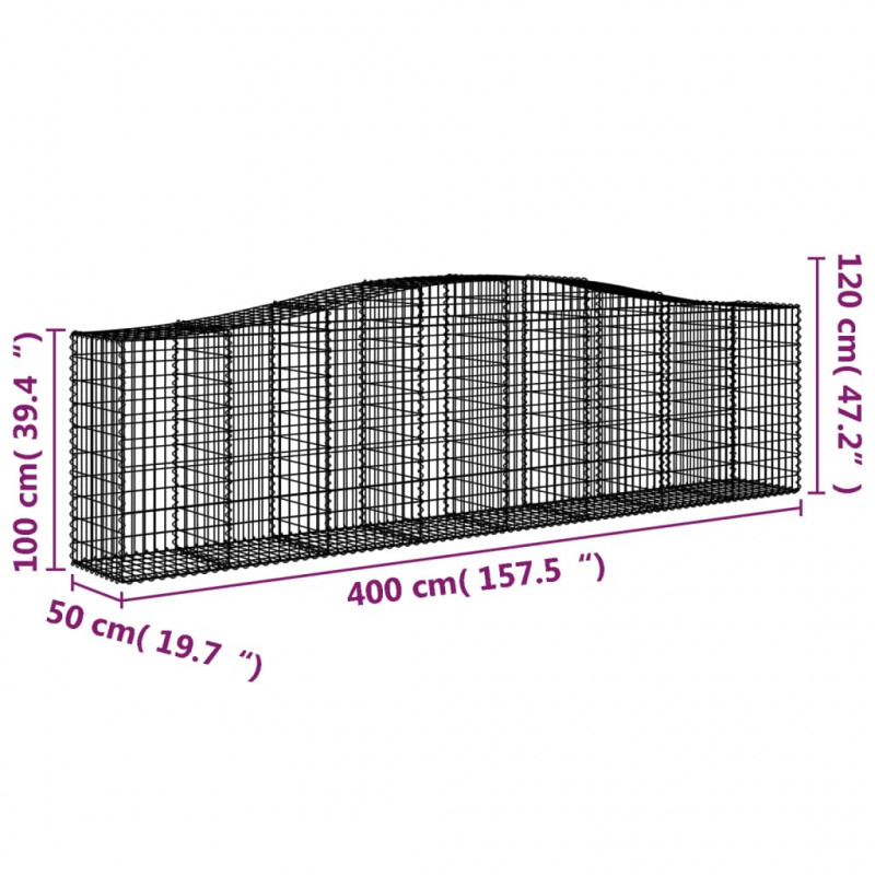 Kosze gabionowe, 25 szt, 400x50x100/120 cm galwanizowane żelazo