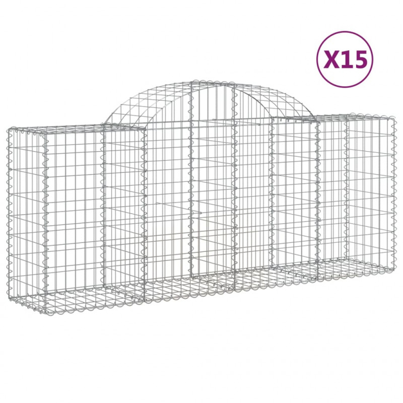 Kosze gabionowe, 15 szt, 200x50x80/100 cm, galwanizowane żelazo