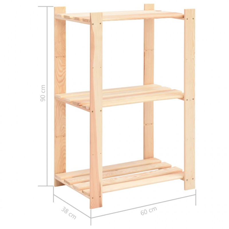 Regały z 3 półkami, 10 szt., 60x38x90 cm, sosna, 150 kg