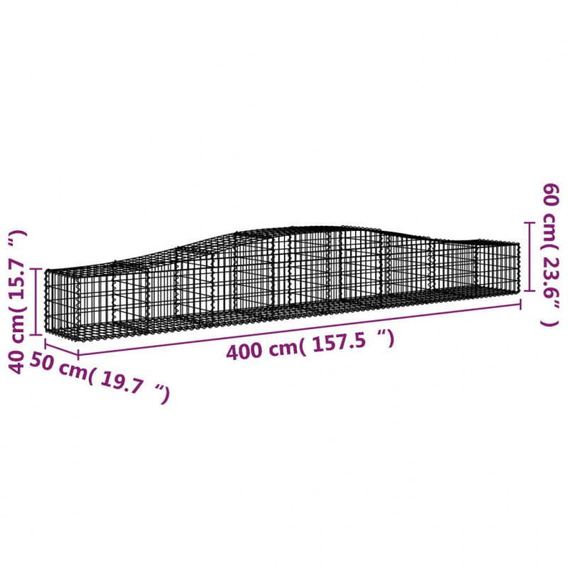 Kosze gabionowe, 10 szt, 400x50x40/60 cm, galwanizowane żelazo