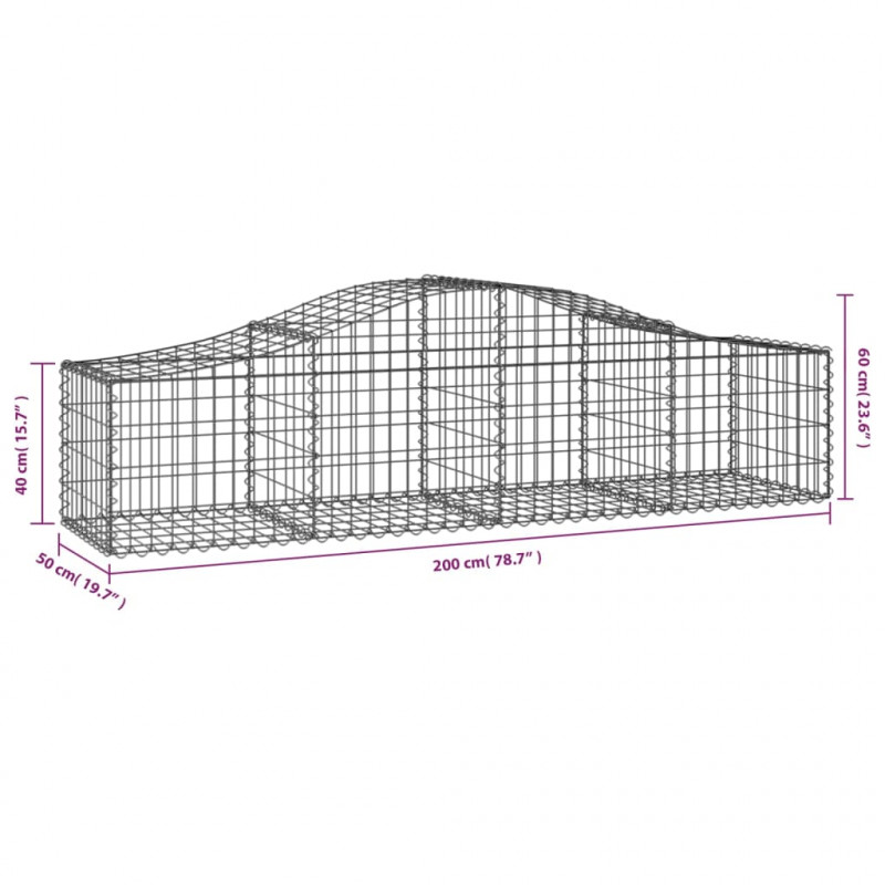 Kosze gabionowe, 15 szt, 200x50x40/60 cm, galwanizowane żelazo