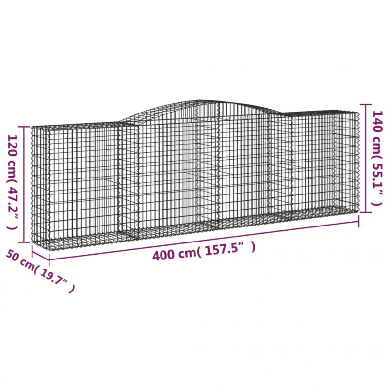 Kosze gabionowe, 5 szt, 400x50x120/140 cm, galwanizowane żelazo