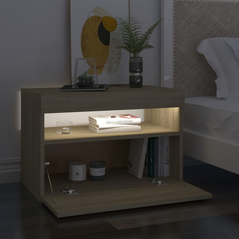 Szafka nocna z LED, 2 szt., dąb sonoma, 60x35x40 cm