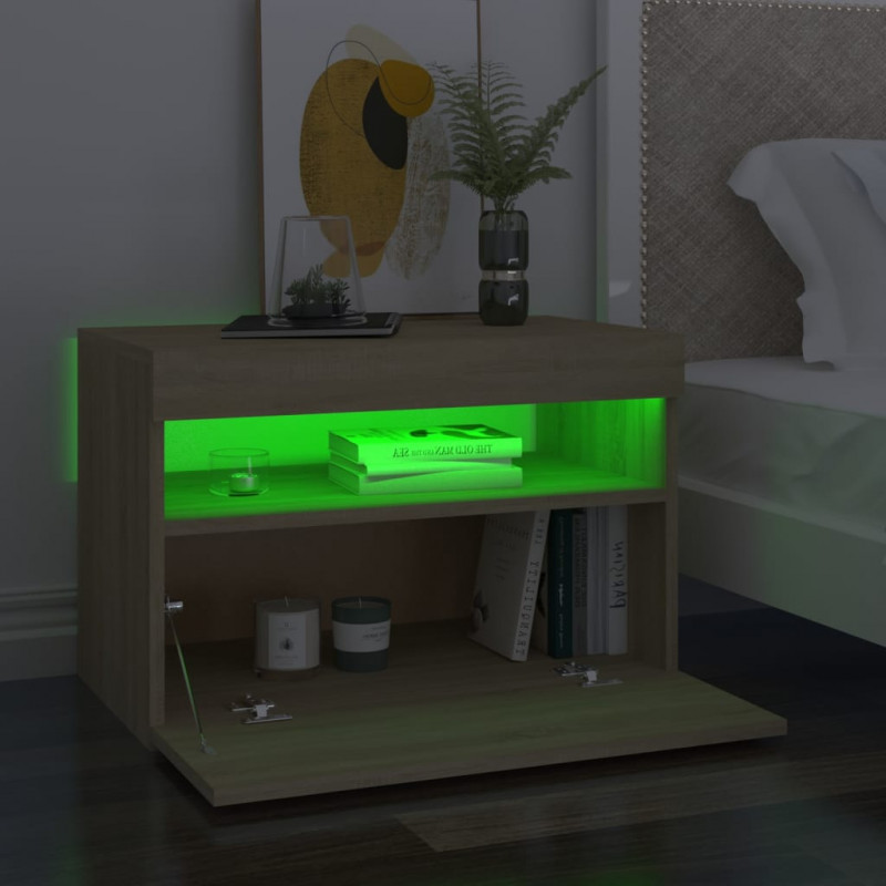 Szafka nocna z LED, 2 szt., dąb sonoma, 60x35x40 cm