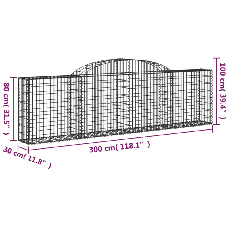 Kosze gabionowe, 10 szt, 300x30x80/100 cm, galwanizowane żelazo