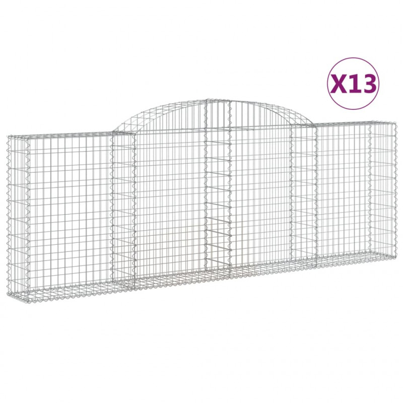Kosze gabionowe, 13 szt, 300x30x100/120cm, galwanizowane żelazo