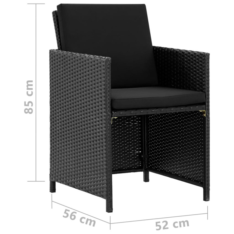 11-cz. zestaw mebli ogrodowych z poduszkami, rattan PE, czarny