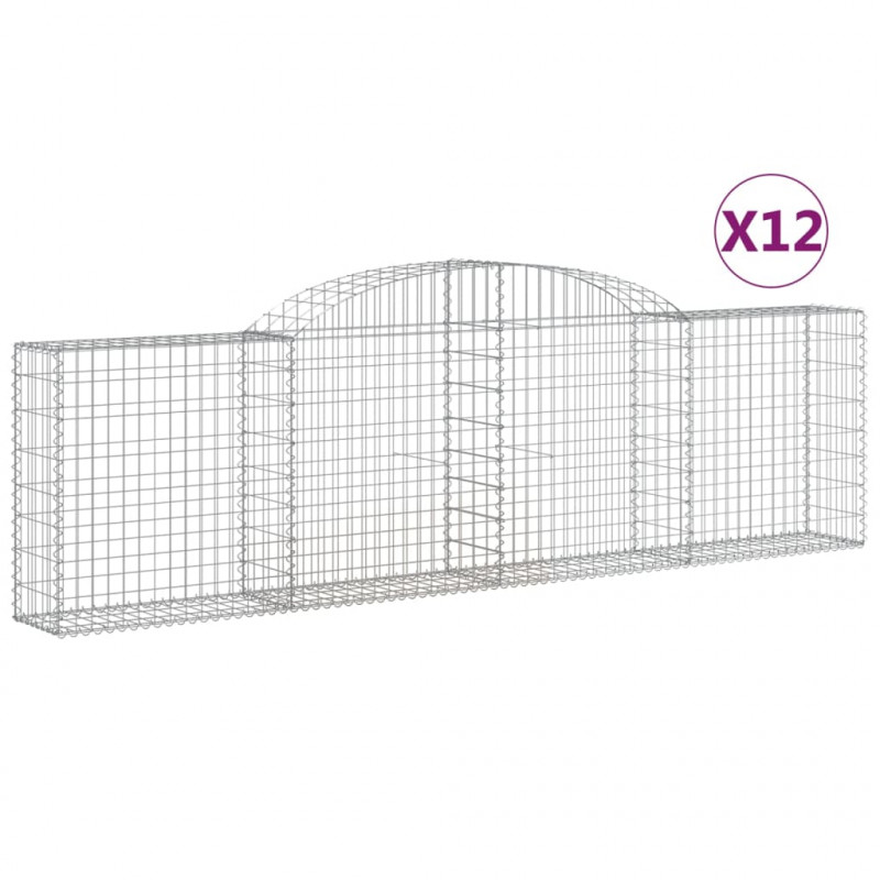 Kosze gabionowe, 12 szt, 300x30x80/100 cm, galwanizowane żelazo