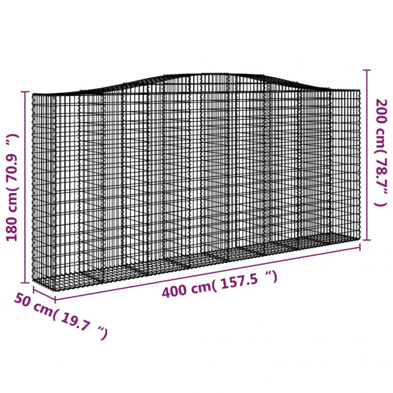 Kosze gabionowe, 8 szt, 400x50x180/200 cm, galwanizowane żelazo