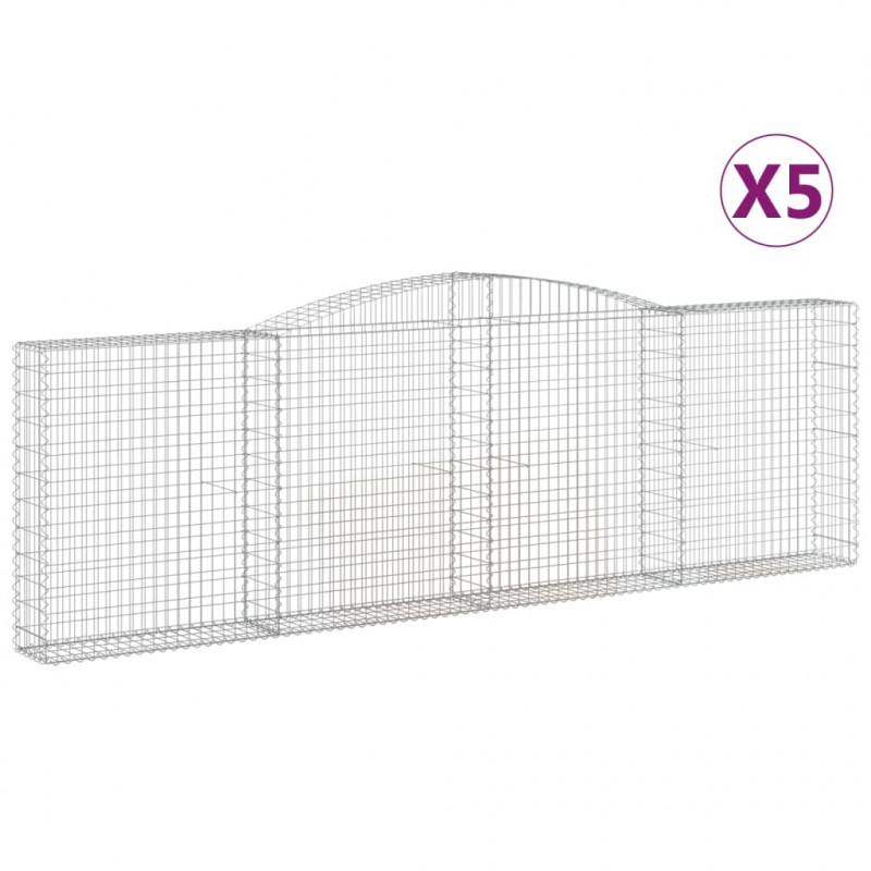 Kosze gabionowe, 5 szt, 400x30x120/140 cm, galwanizowane żelazo