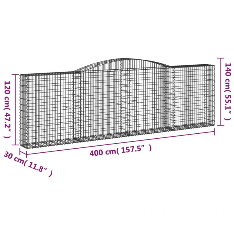 Kosze gabionowe, 5 szt, 400x30x120/140 cm, galwanizowane żelazo