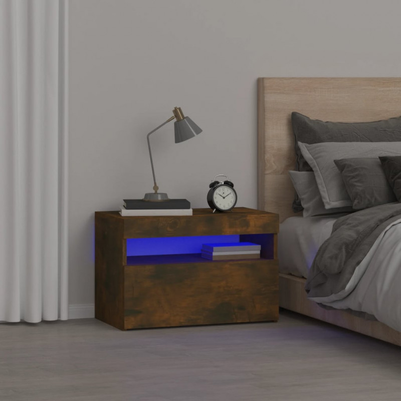 Szafka nocna z oświetleniem LED, przydymiony dąb, 60x35x40 cm