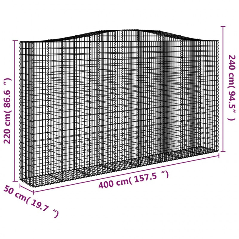 Kosze gabionowe, 5 szt, 400x50x220/240 cm, galwanizowane żelazo