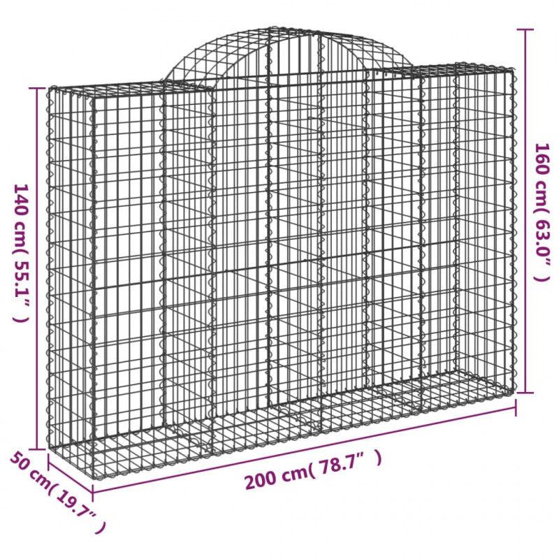 Kosze gabionowe, 11 szt, 200x50x140/160cm, galwanizowane żelazo