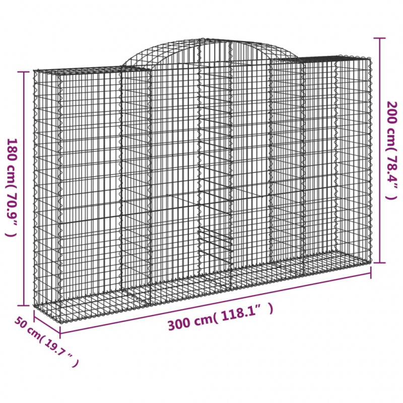 Kosze gabionowe, 7 szt, 300x50x180/200 cm, galwanizowane żelazo