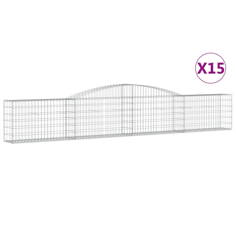 Kosze gabionowe, 15 szt, 400x30x60/80 cm, galwanizowane żelazo