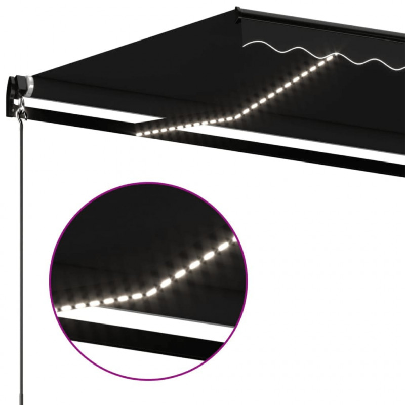 Ręcznie zwijana markiza z LED, 450x350 cm, antracytowa