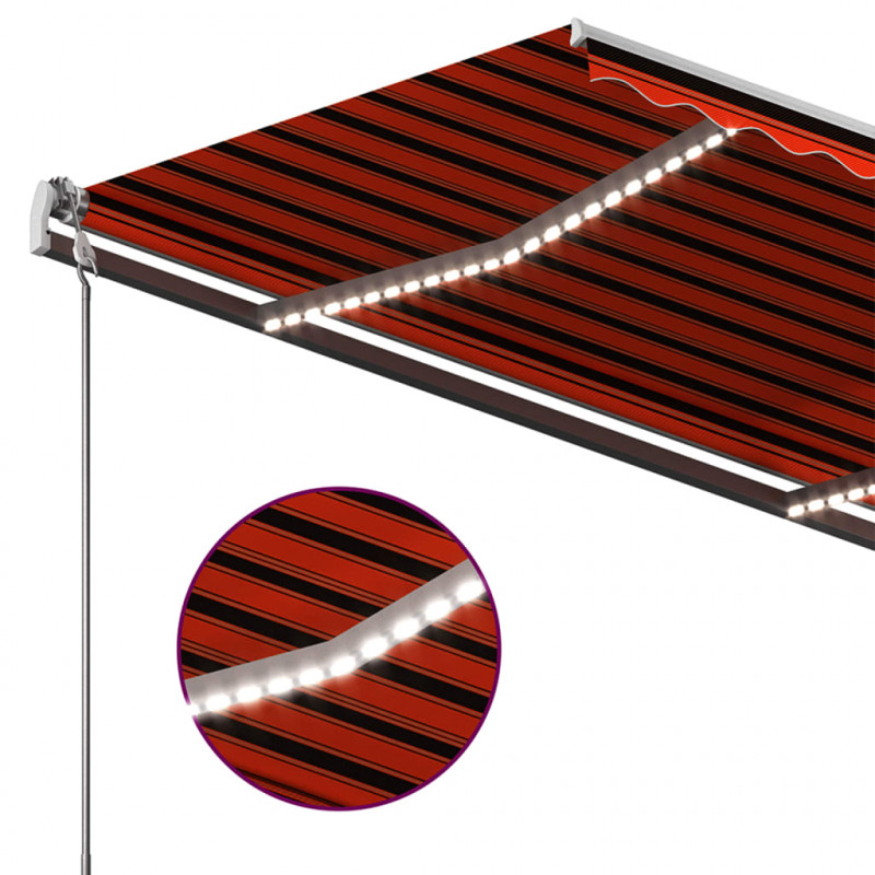 Ręcznie zwijana markiza z LED, 450x350 cm, pomarańczowo-brązowa