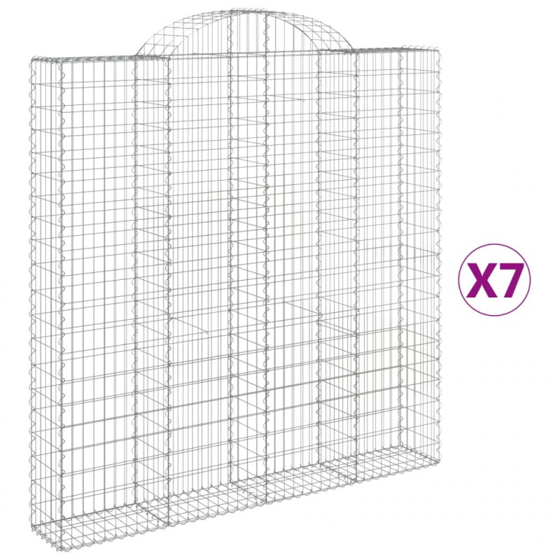 Kosze gabionowe, 7 szt, 200x30x200/220 cm, galwanizowane żelazo