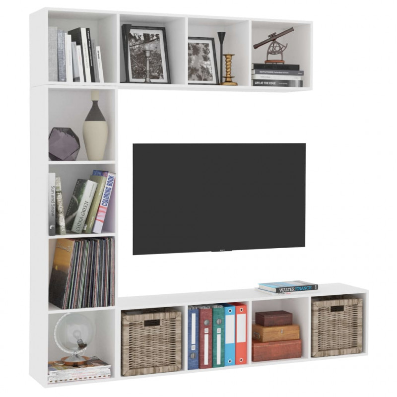 3-cz. regał na książki/ półka pod TV, biała, 180x30x180 cm