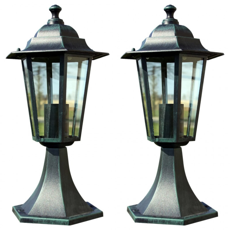 Lampy ogrodowe, 2 szt., ciemnozielone/czarne, aluminium