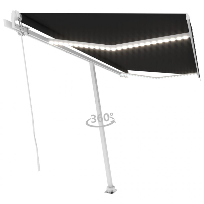 Ręcznie zwijana markiza z LED, 450x350 cm, antracytowa