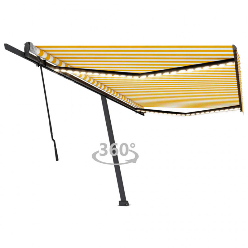 Ręcznie zwijana markiza z LED, 500 x 300 cm, żółto-biała