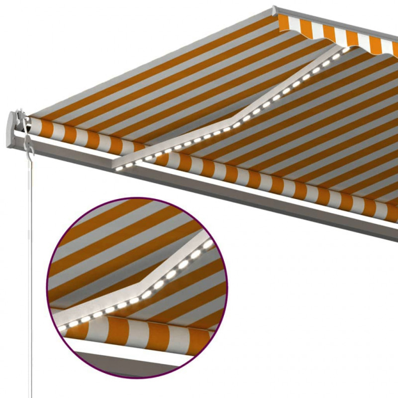 Ręcznie zwijana markiza z LED, 500 x 300 cm, żółto-biała