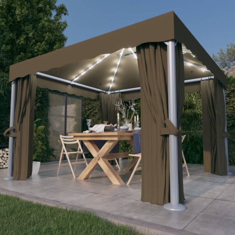 Altana z zasłonami i lampkami LED, 3x3 m, taupe