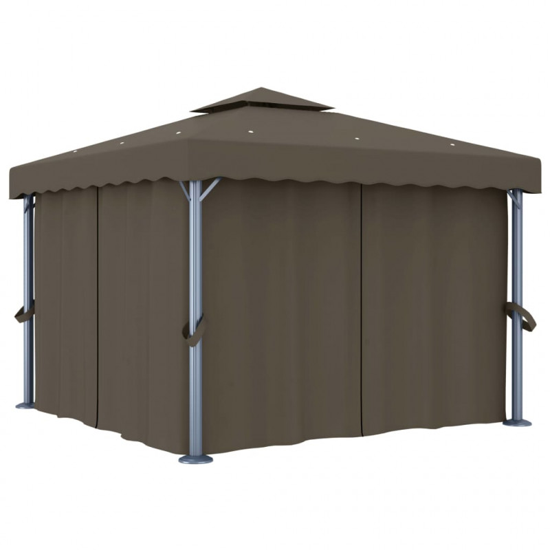 Altana z zasłonami i lampkami LED, 3x3 m, taupe