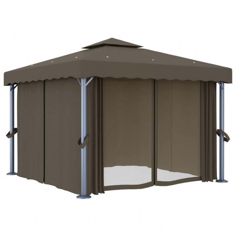 Altana z zasłonami i lampkami LED, 3x3 m, taupe
