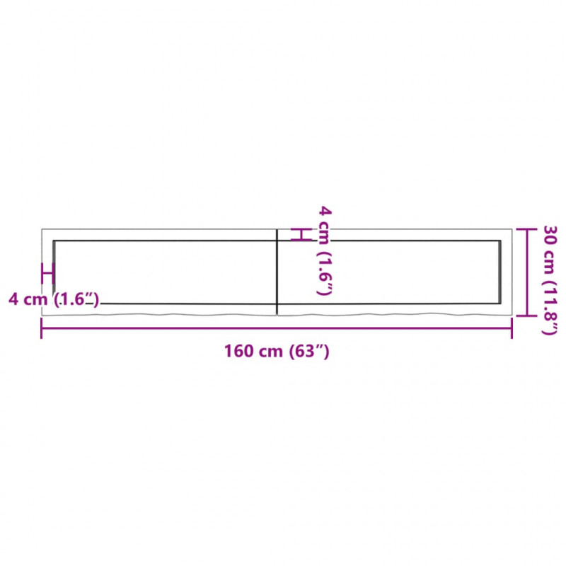 Półka, 160x30x(2-6) cm, surowe lite drewno dębowe