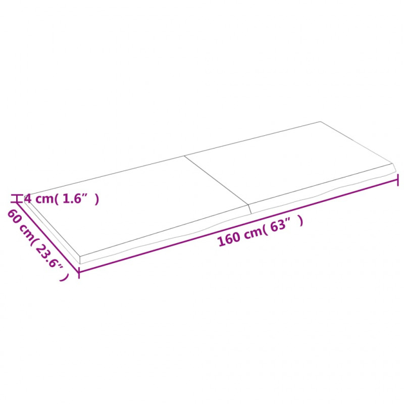 Półka, 160x60x(2-4) cm, surowe lite drewno dębowe