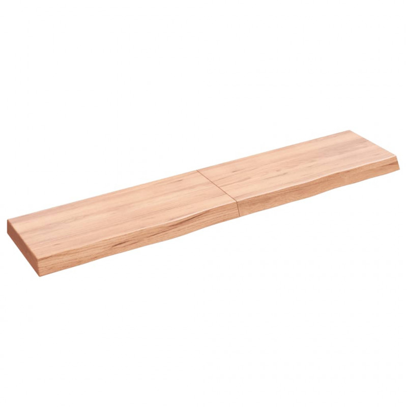 Półka, brązowa, 140x30x(2-6) cm, lakierowane lite drewno dębowe