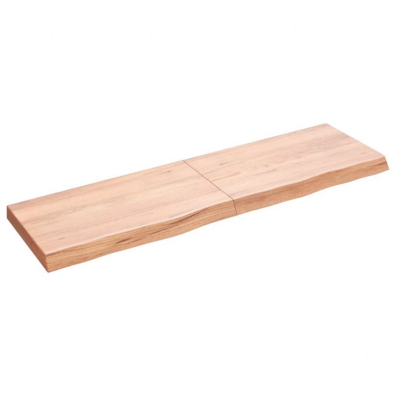 Półka, brązowa, 140x40x(2-6) cm, lakierowane lite drewno dębowe