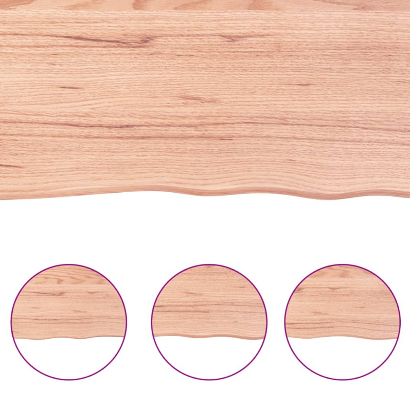 Półka, brązowa, 140x40x(2-6) cm, lakierowane lite drewno dębowe