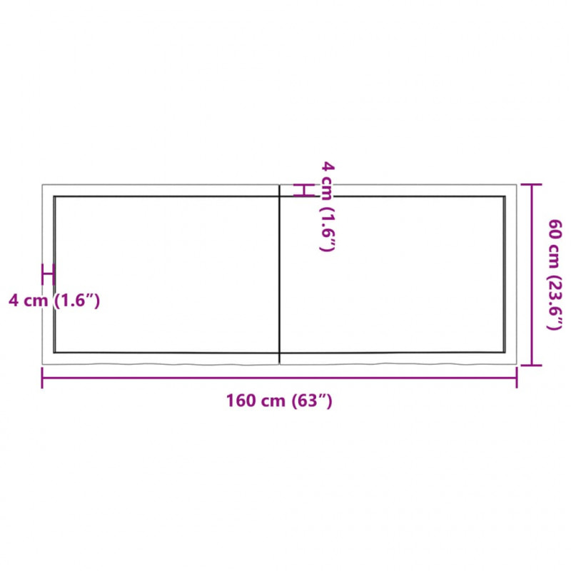 Półka, brązowa, 160x60x(2-6) cm, lakierowane lite drewno dębowe