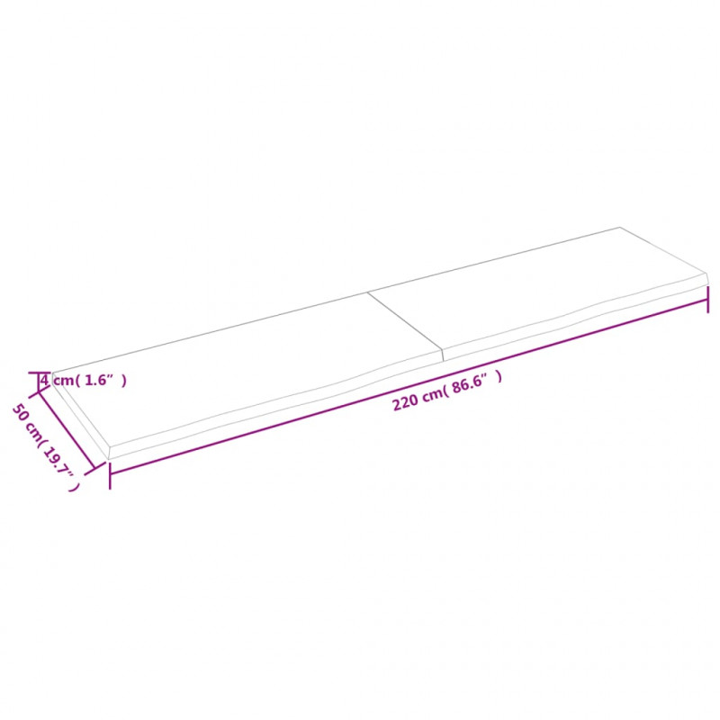Półka, brązowa, 220x50x(2-4) cm, lakierowane lite drewno dębowe